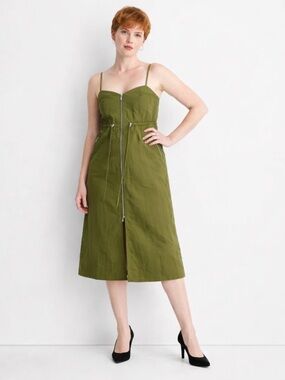 Future Collective Women's Nylon Zip-Front Midi Dress - Olive Green Size S